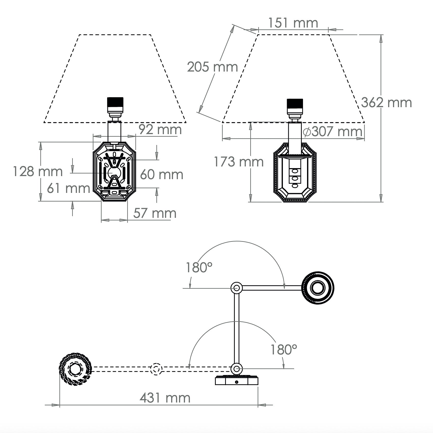 Billington Twin Swing Arm Wall Light Dimensions