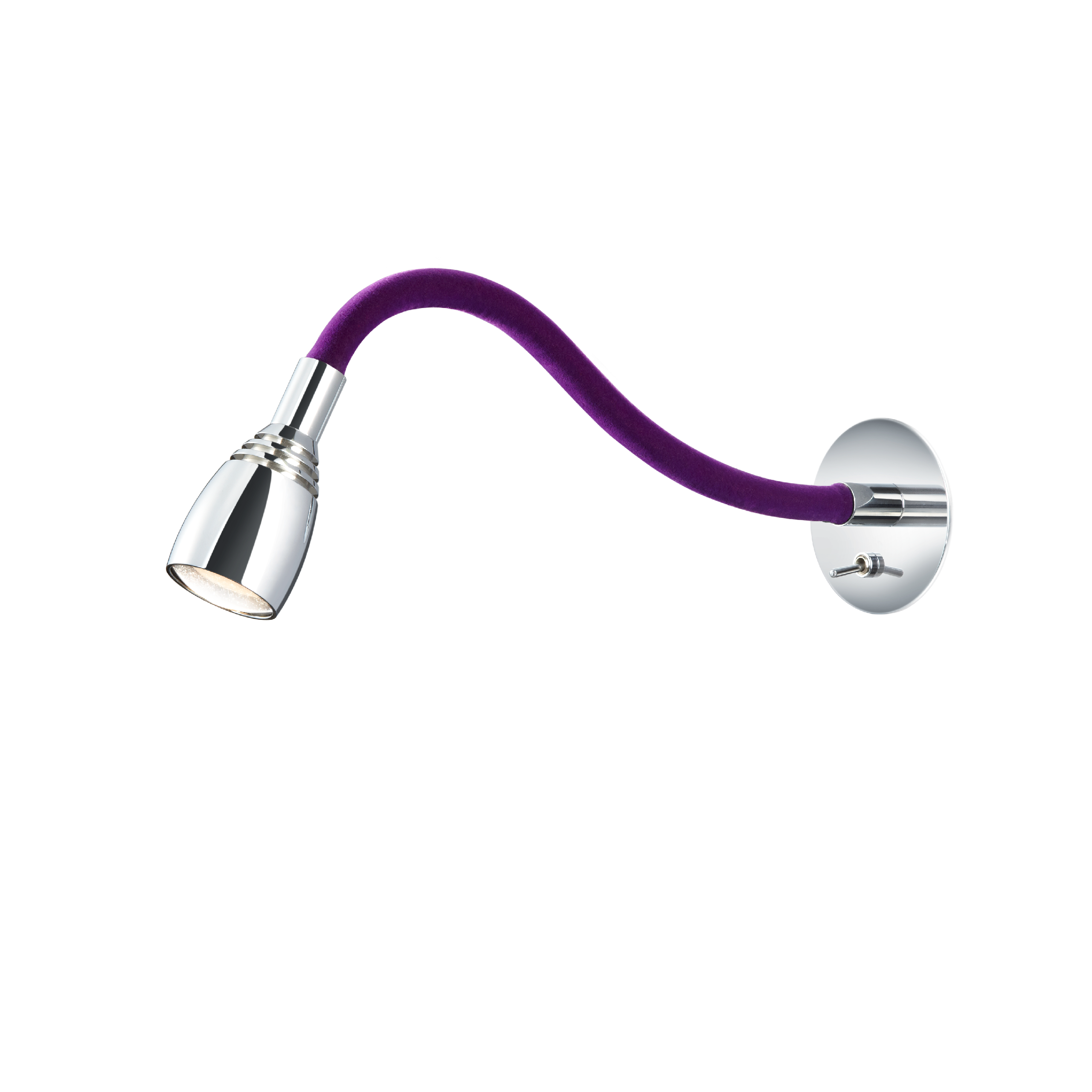 Swan neck adjustable reading light in chrome and violet velvet