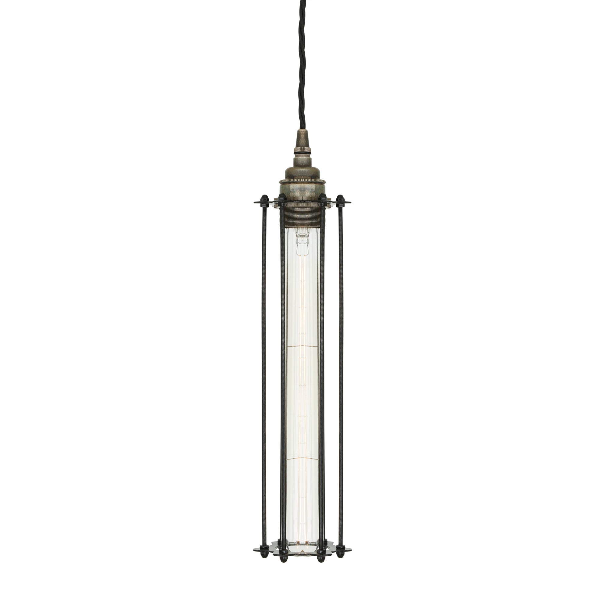 Beirut Pendant in Antique Siver with Black Cage