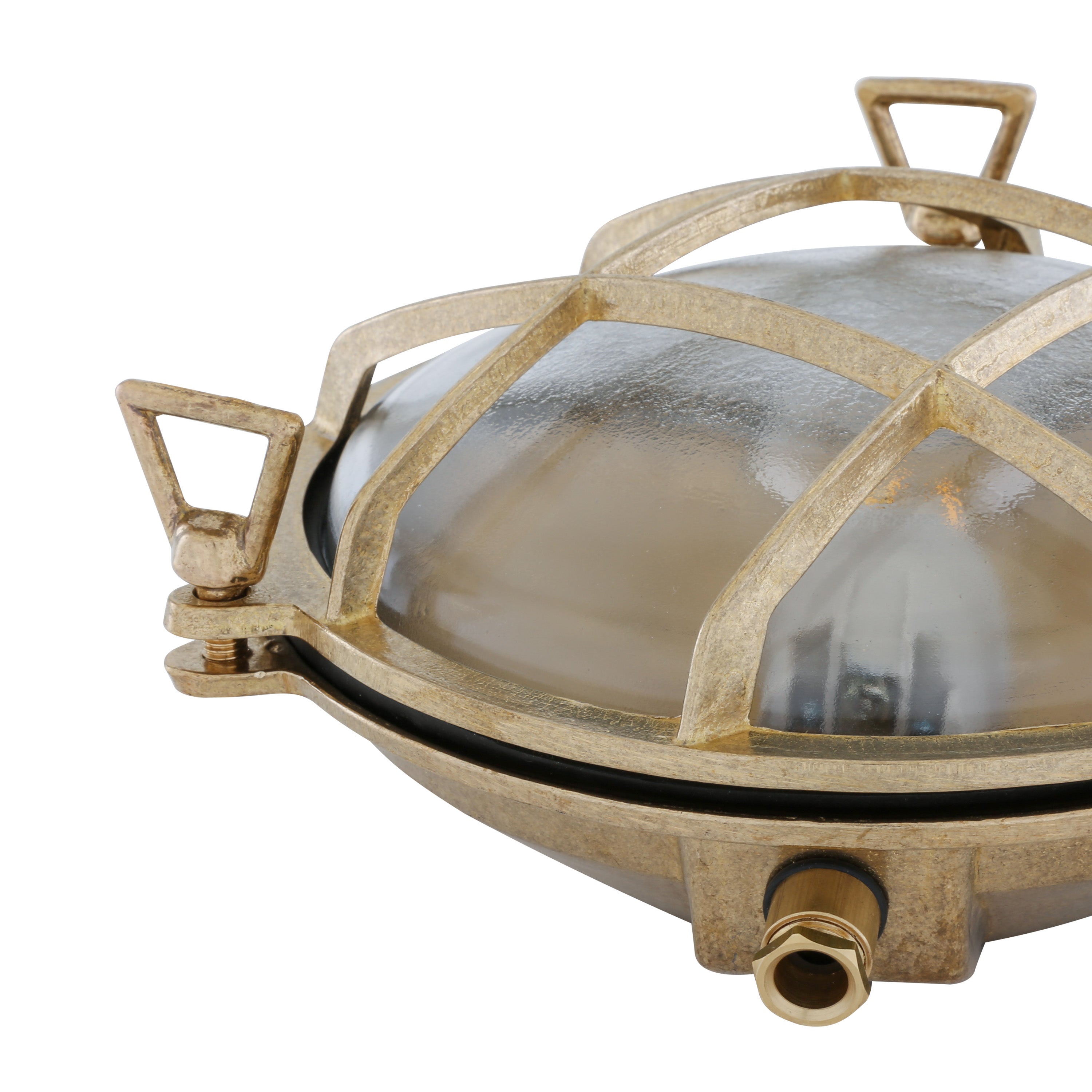 Decorative wall light fixture with metallic frame and glass cover on a white background