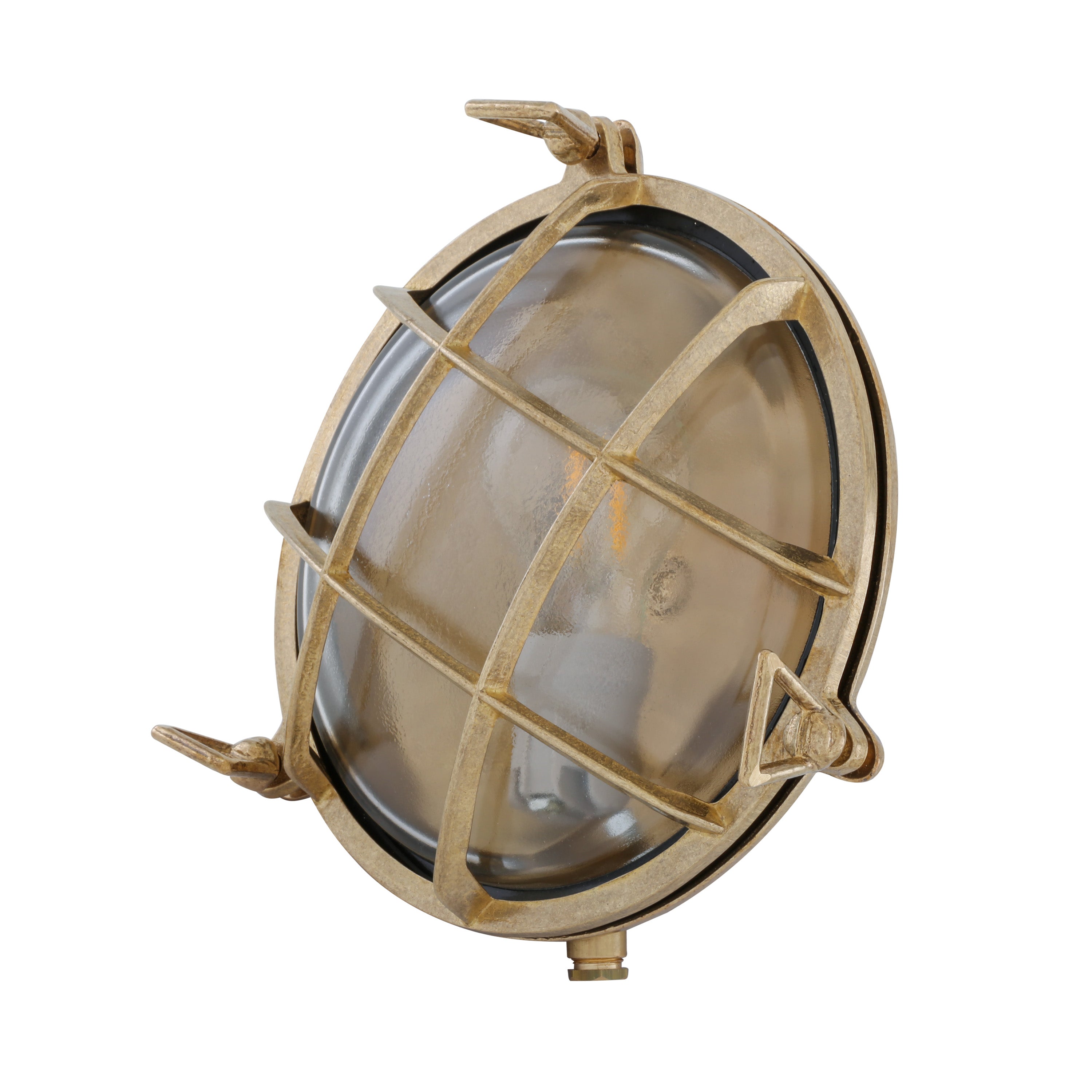 Brass-finished wall light fixture on a white background