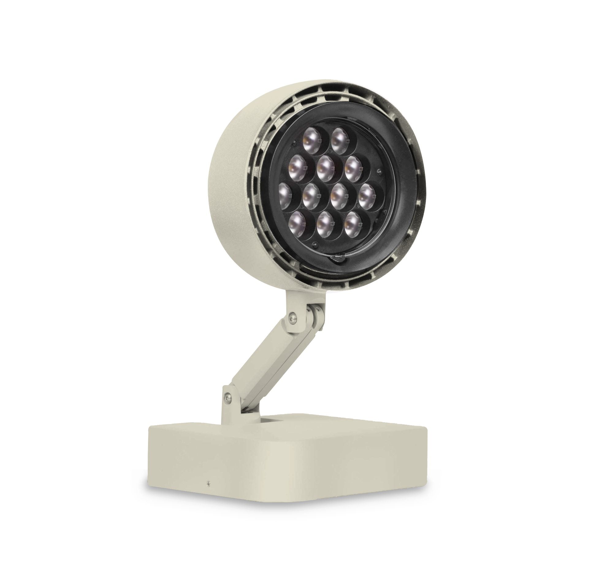 Sand coloured spotlight with adjustable arm on a white background