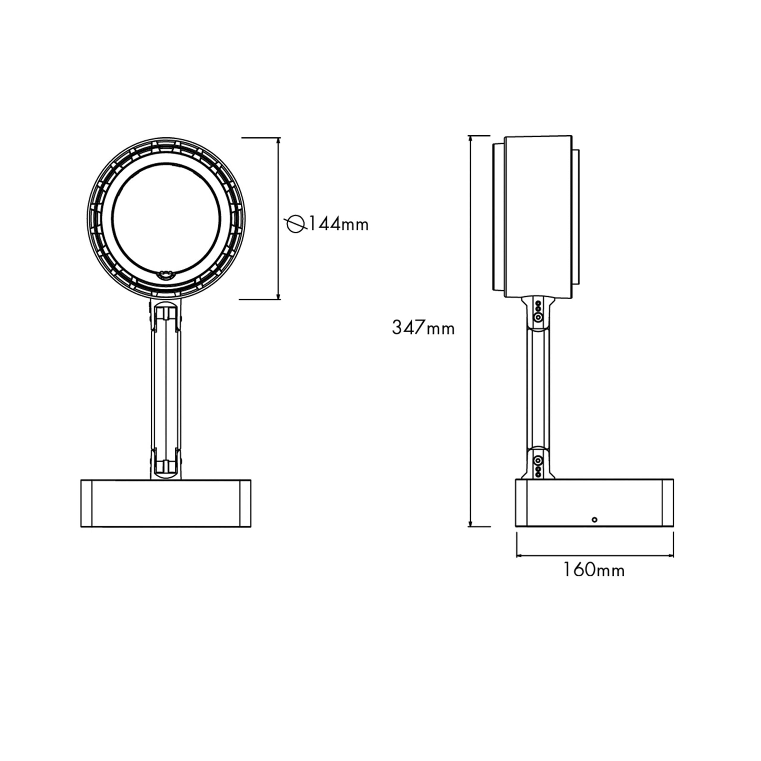 Technical drawing of a lamp with dimensions labeled