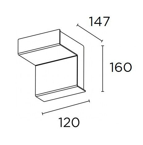 Line drawing of a wall mounted light with dimensions labeled