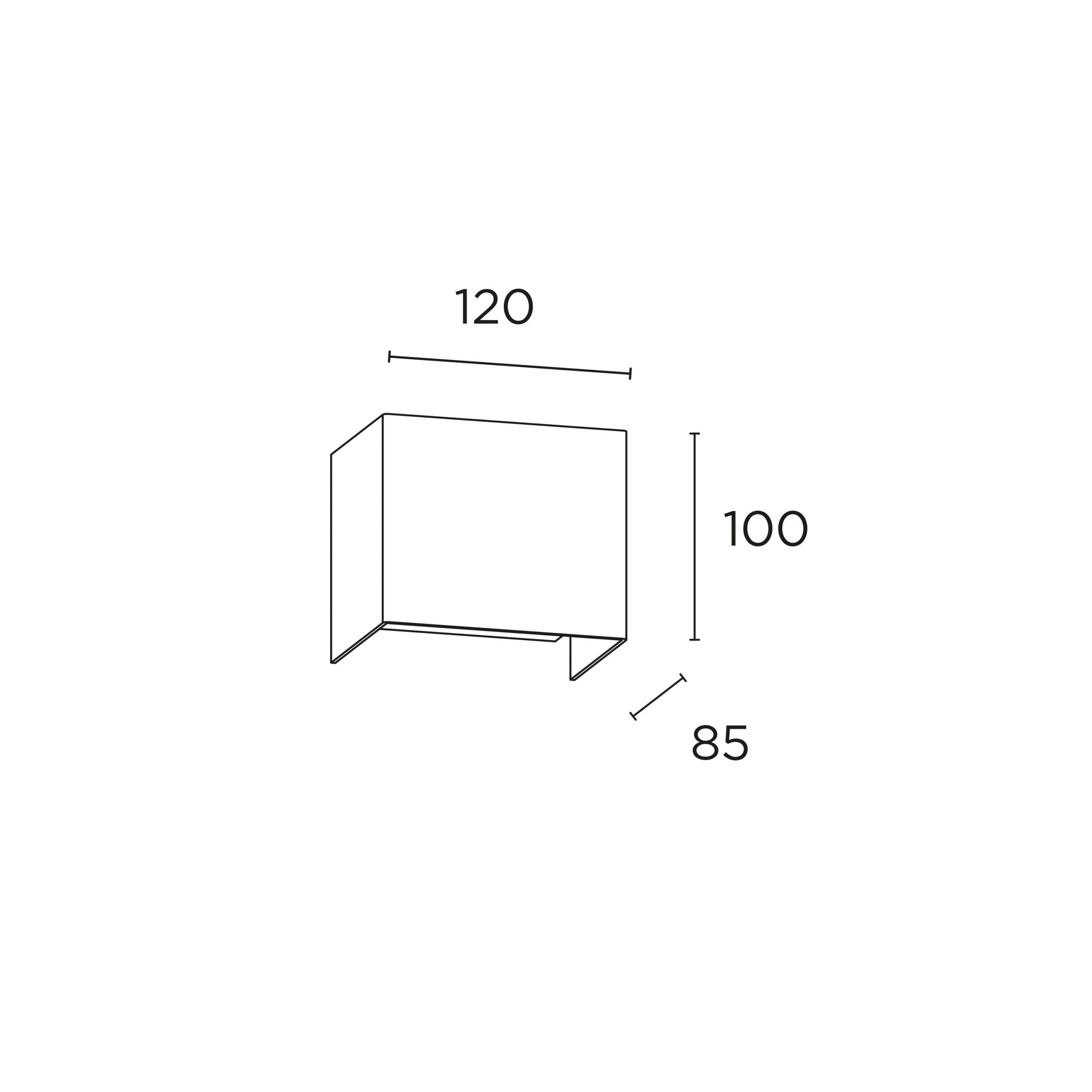 Dimensions of wall mounted light fixture with measurements ion a white background