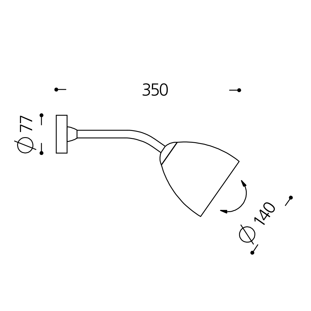 Dimension drawing of reading light
