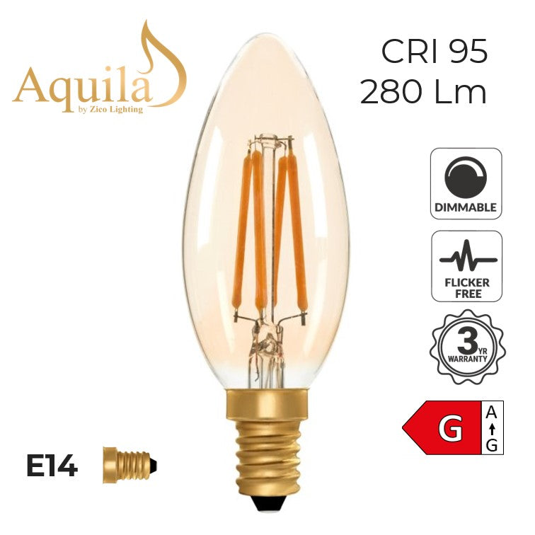 C35 Candle Amber 4W E14 2000K Filament Lamp NEW*