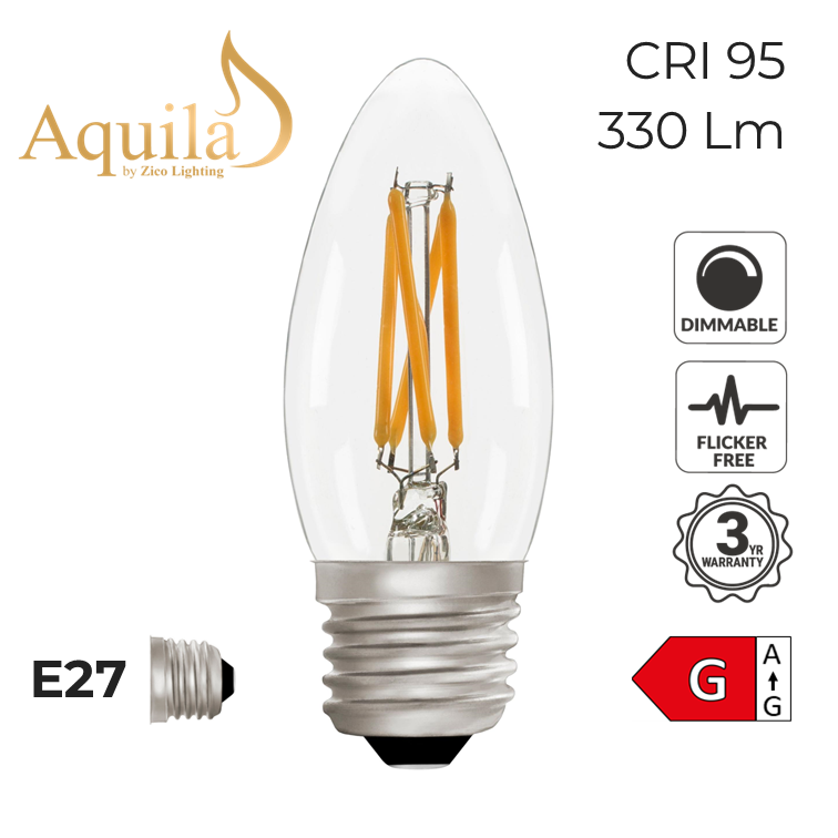 C35 Candle Clear 4W E27 2700K Filament Lamp NEW*