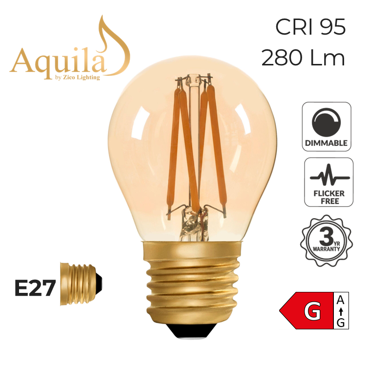 G45 Golfball Amber 4W E27 2000K Filament Lamp NEW*