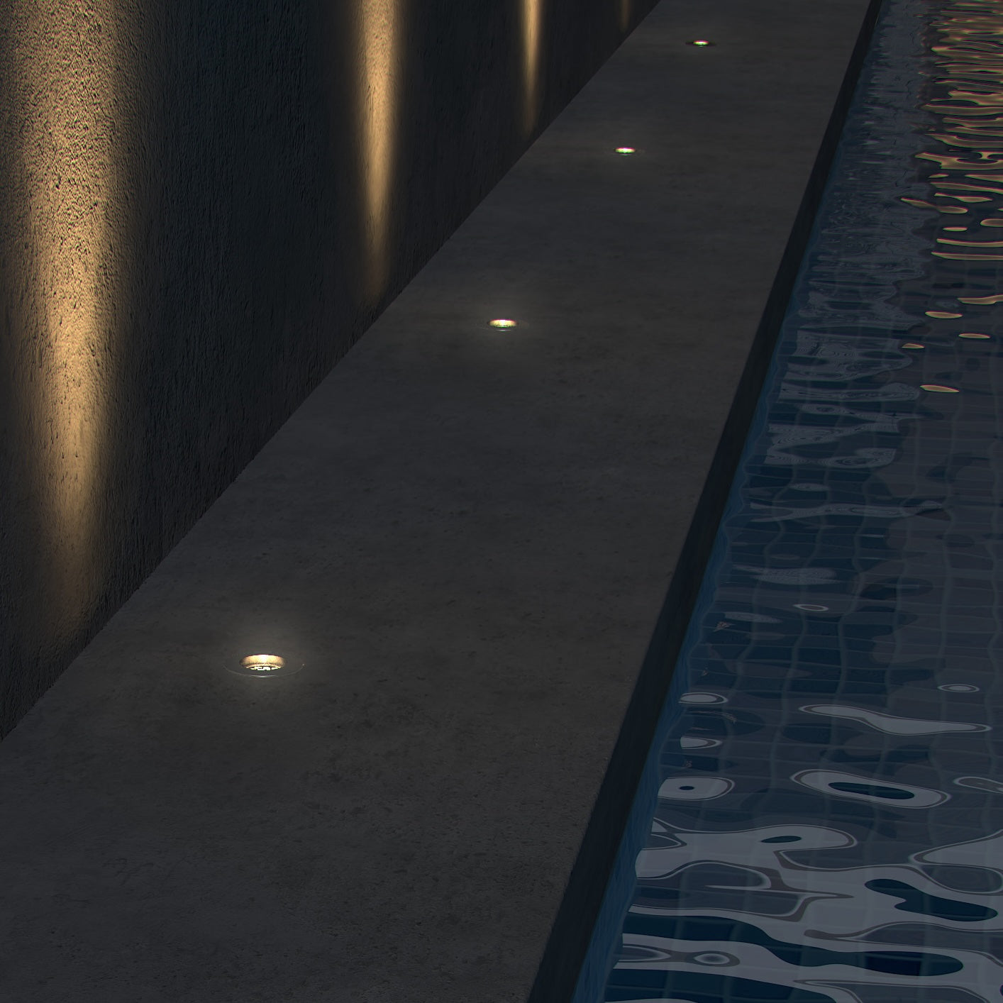 Recessed lights by a pool