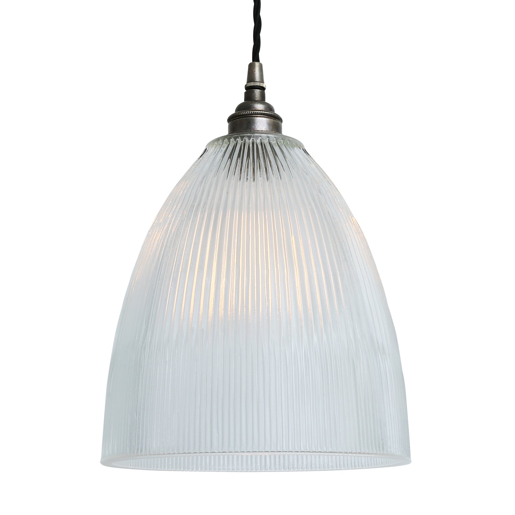Corvera Holophane Cone Pendant Glass Lamp with Brass Lampholder