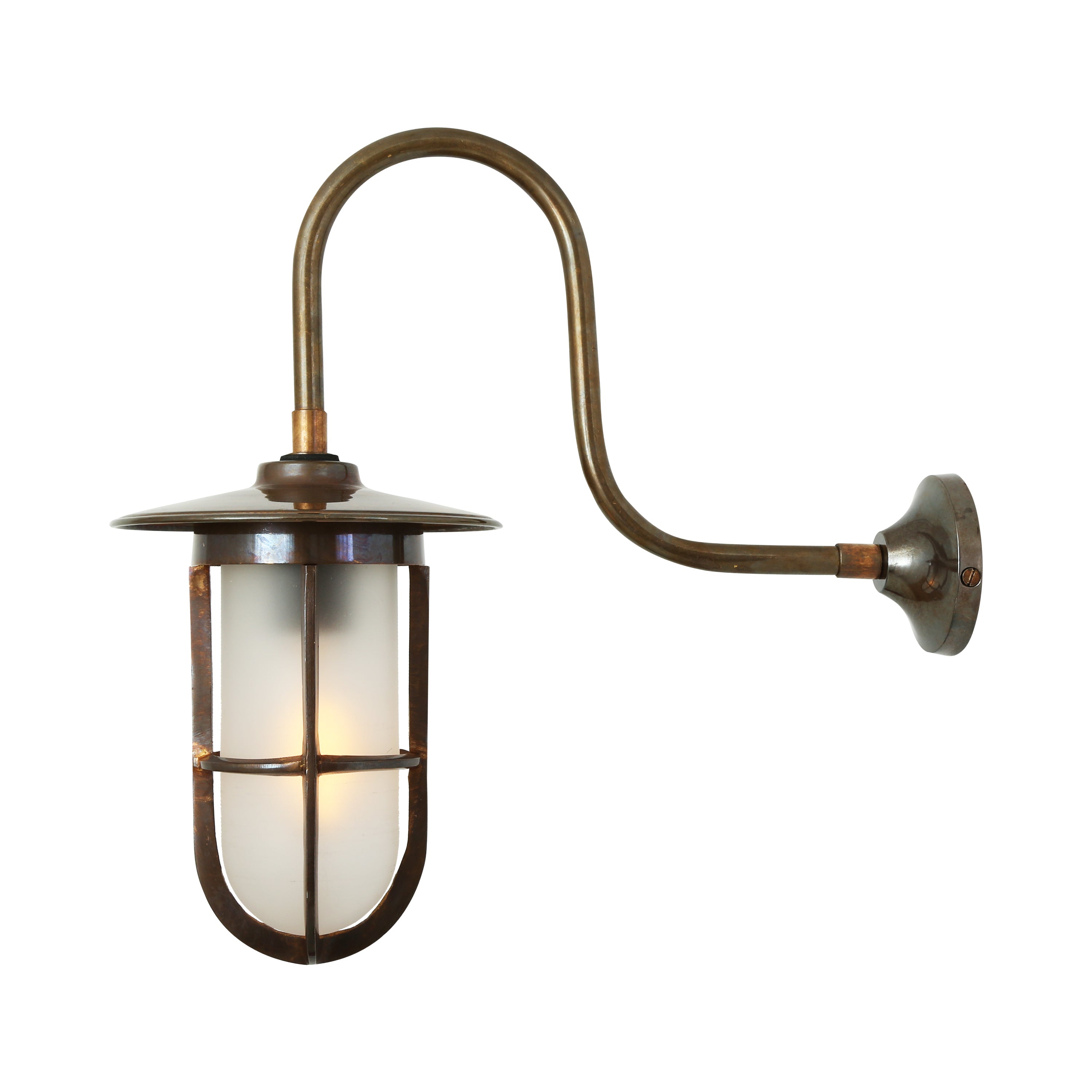 Glass Swan Neck Outdoor Light - Antique Brass