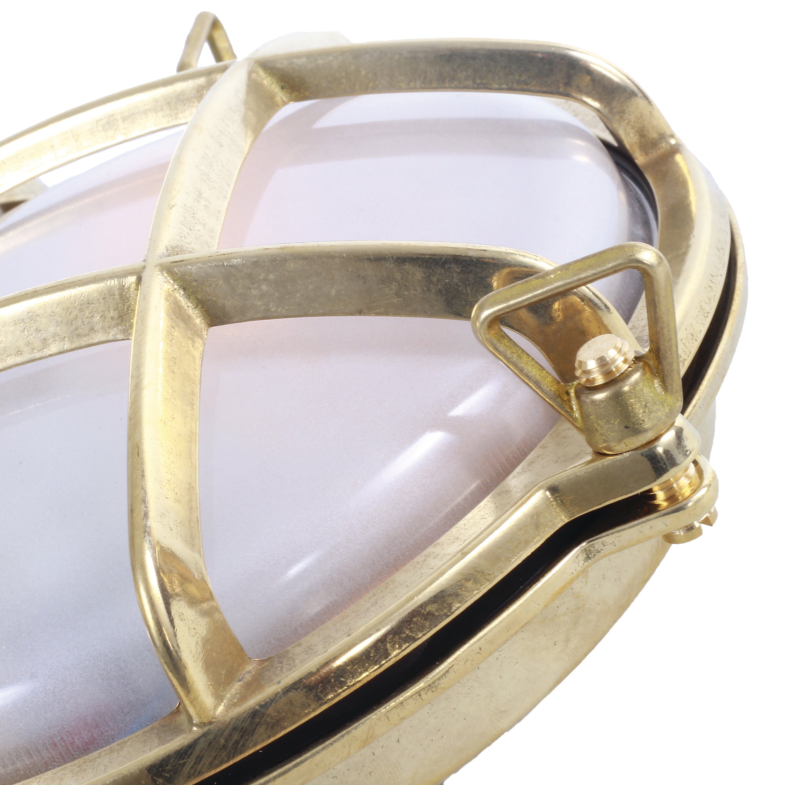 Nautical style brass bulkhead light detail