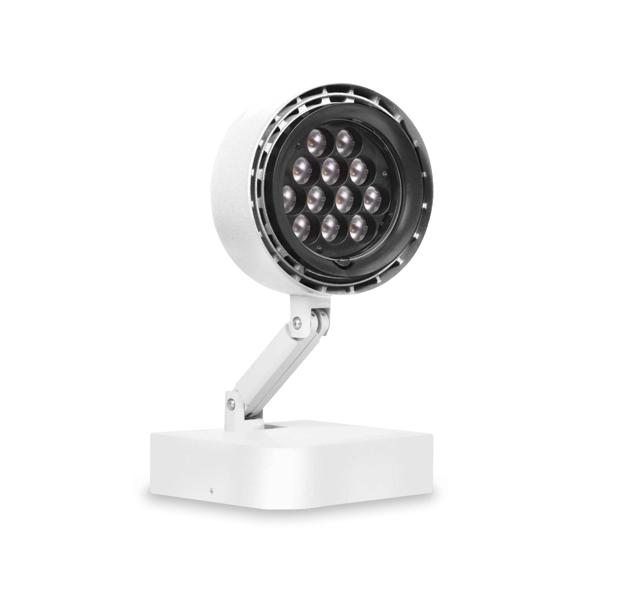 White spotlight with black lens on a white background