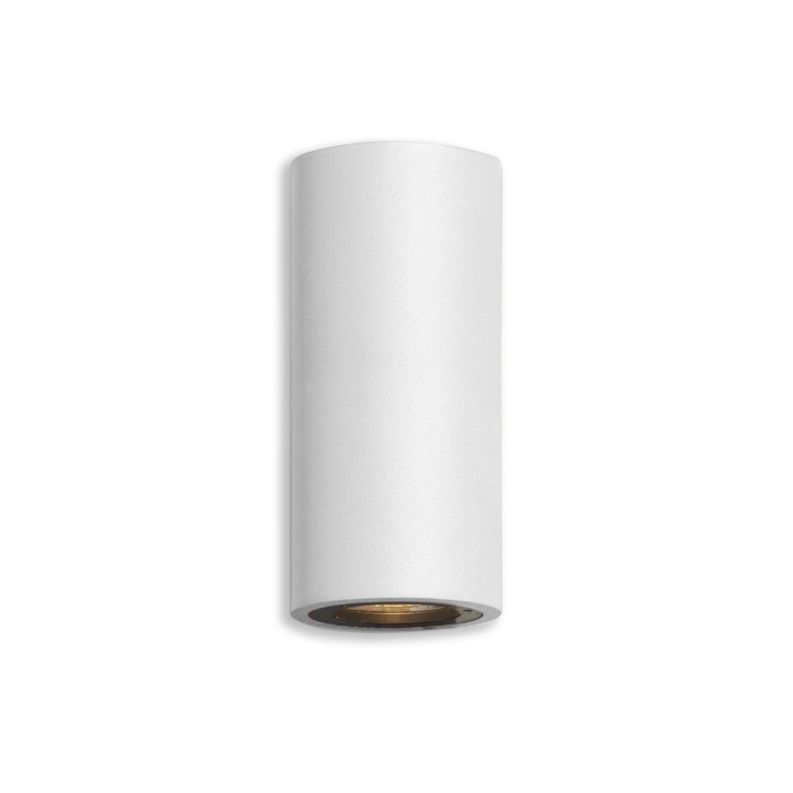 White cylindrical ceiling light fixture on a white background