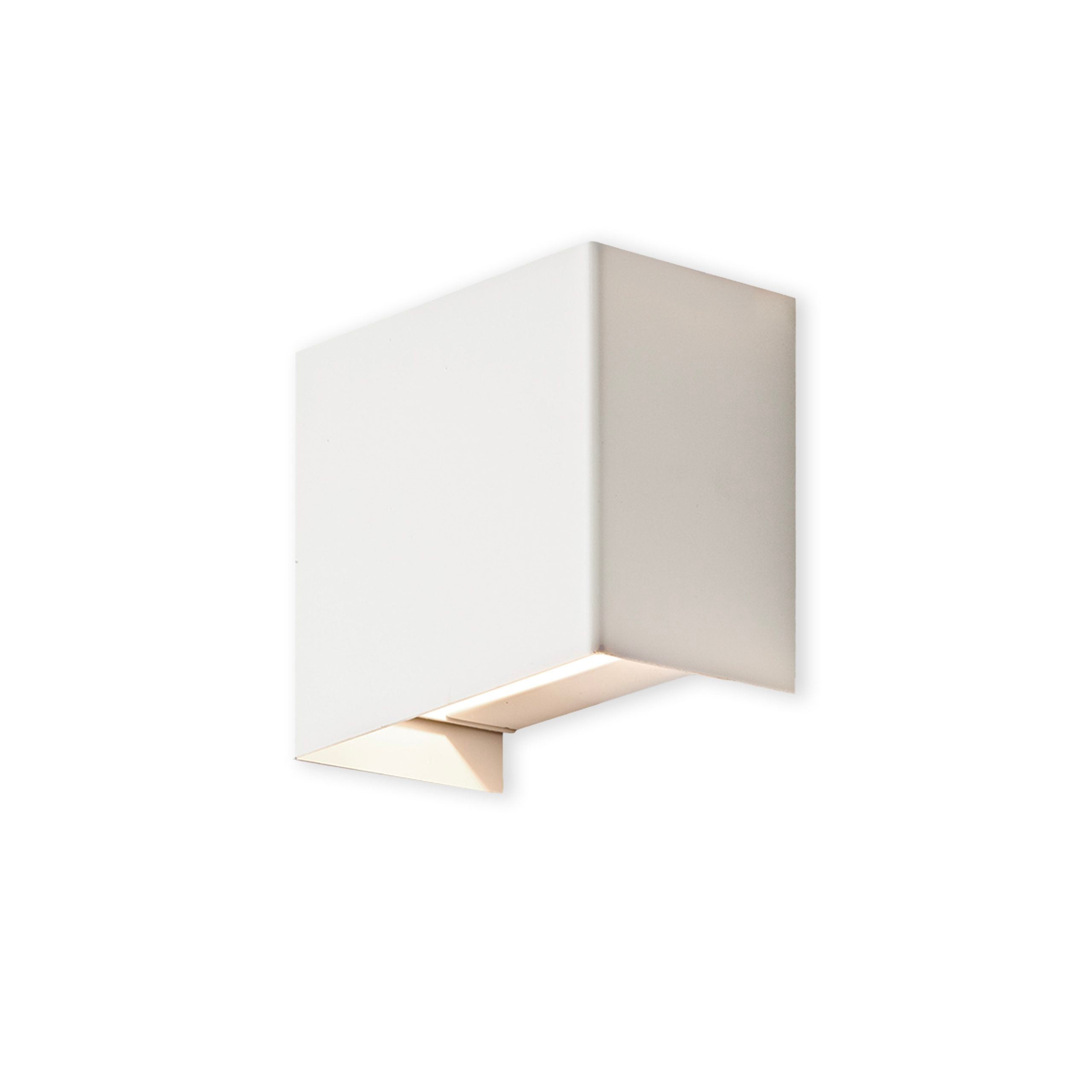 White wall-mounted light fixture on a white background