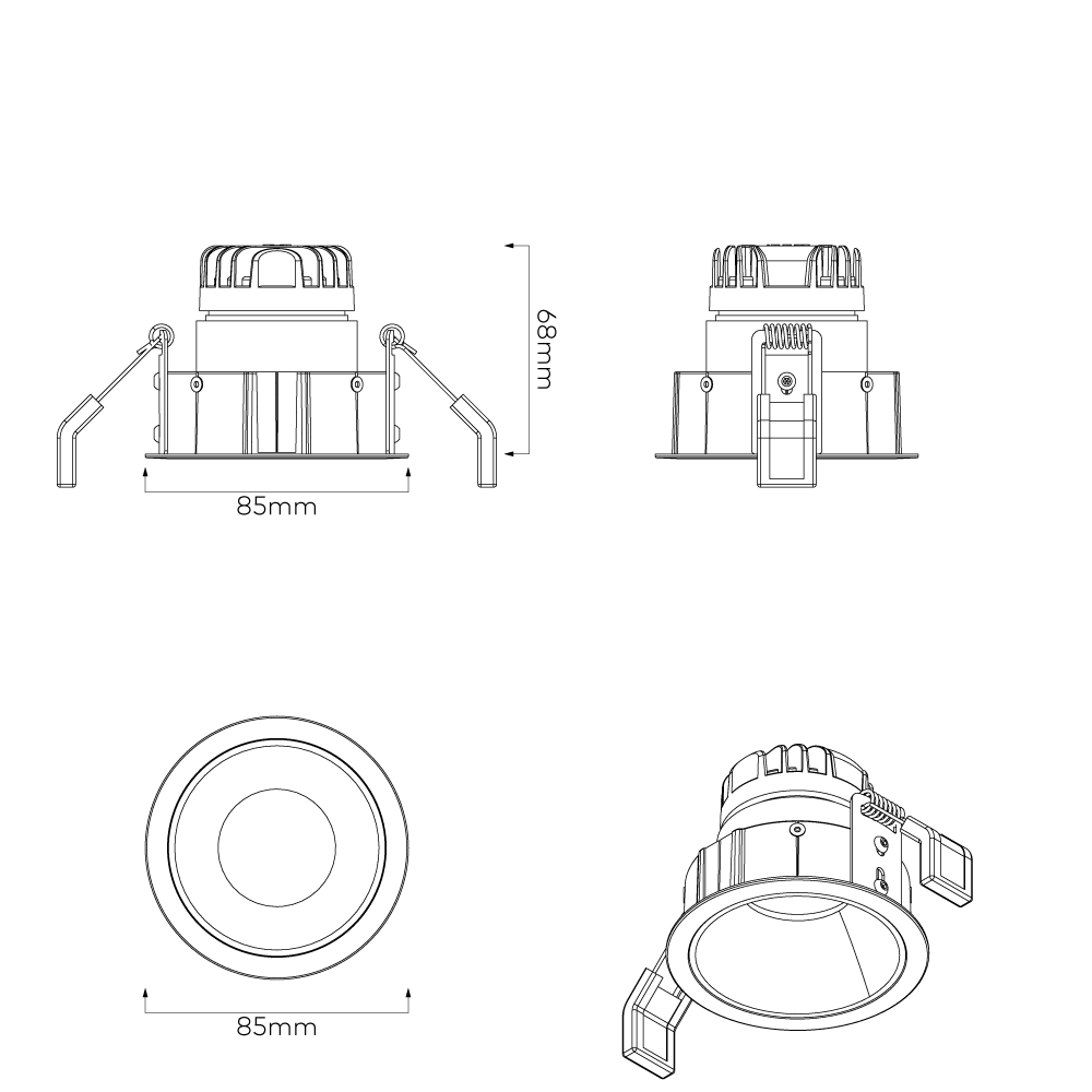 Technical drawing of a light fixture with dimensions on a white background