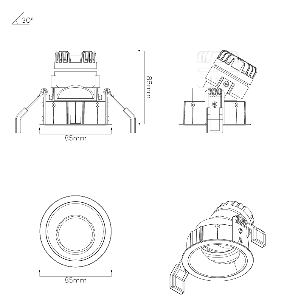 Technical drawing of a light fixture with dimensions on a white background