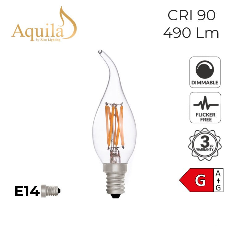 C35 Flame Tip Candle Clear 4W 2700K E14 NEW*