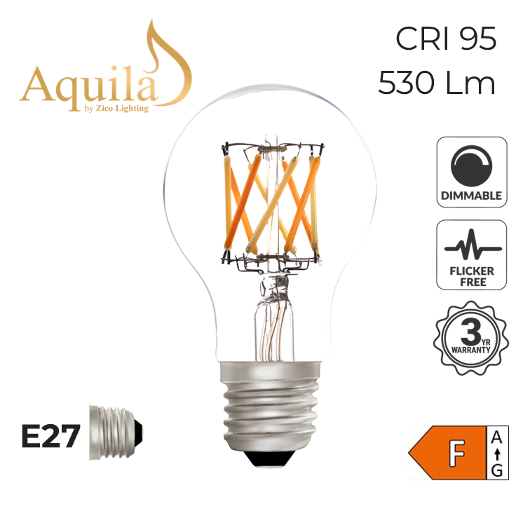 Aquila light bulb with specifications on a white background