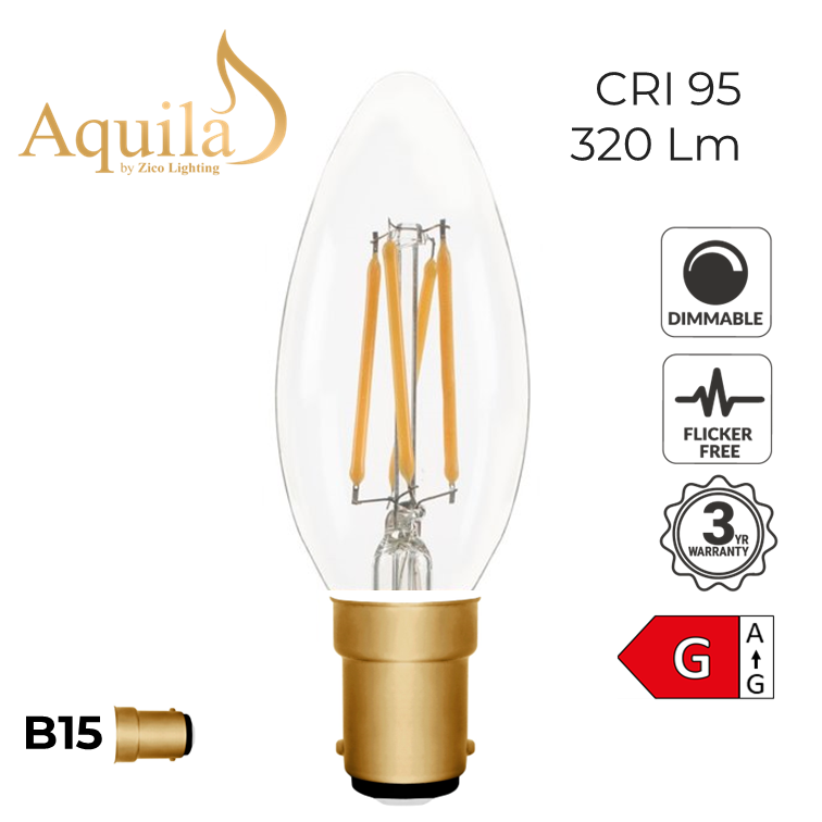 C35 Candle Clear 4W B15 2200K Filament Lamp NEW*