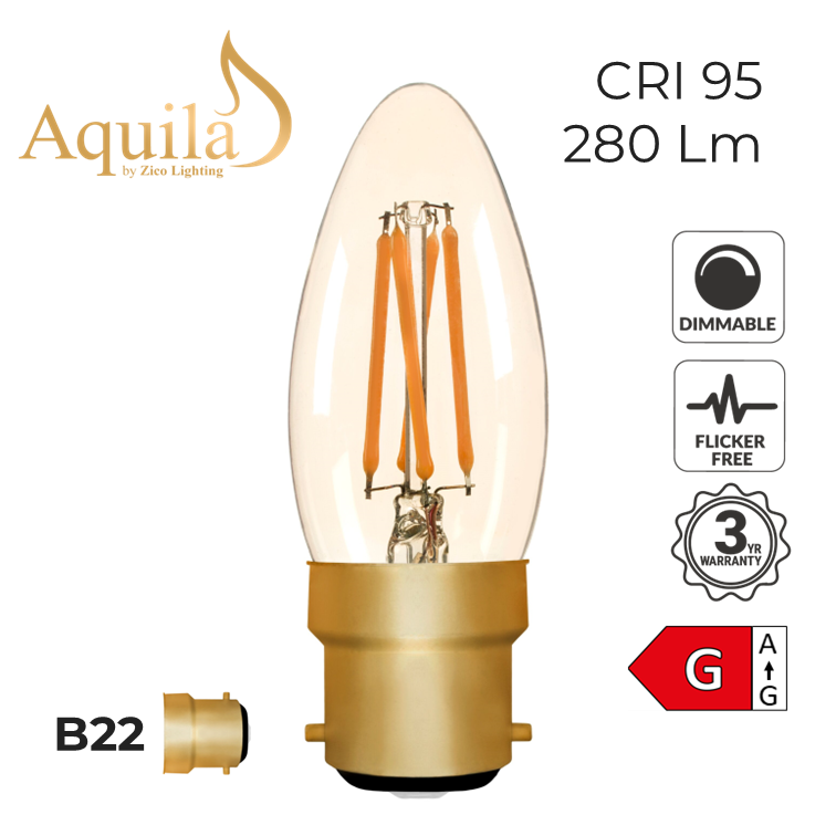 C35 Candle Amber 4W B22 2000K Filament Lamp NEW*