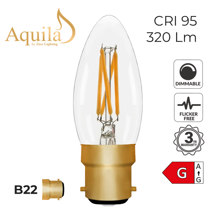 C35 Candle Clear 4W B22 2200K Filament Lamp NEW*
