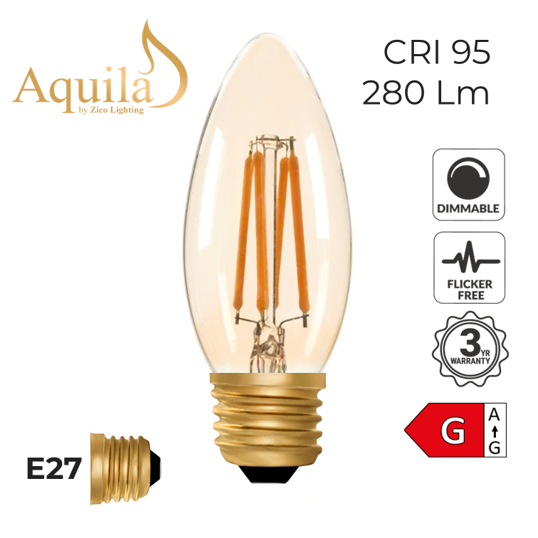 C35 Candle Amber 4W E27 2000K Filament Lamp NEW*
