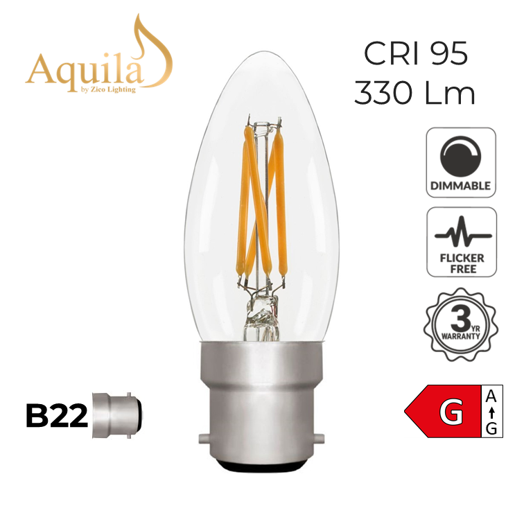 C35 Candle Clear 4W B22 2700K Filament Lamp NEW*