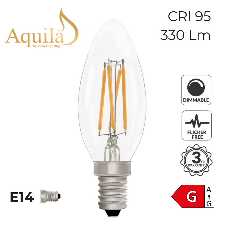 C35 Candle Clear 4W E14 2700K Filament Lamp NEW*