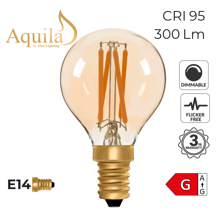 G45 Golfball Amber 4W E14 2000K Filament Lamp NEW*